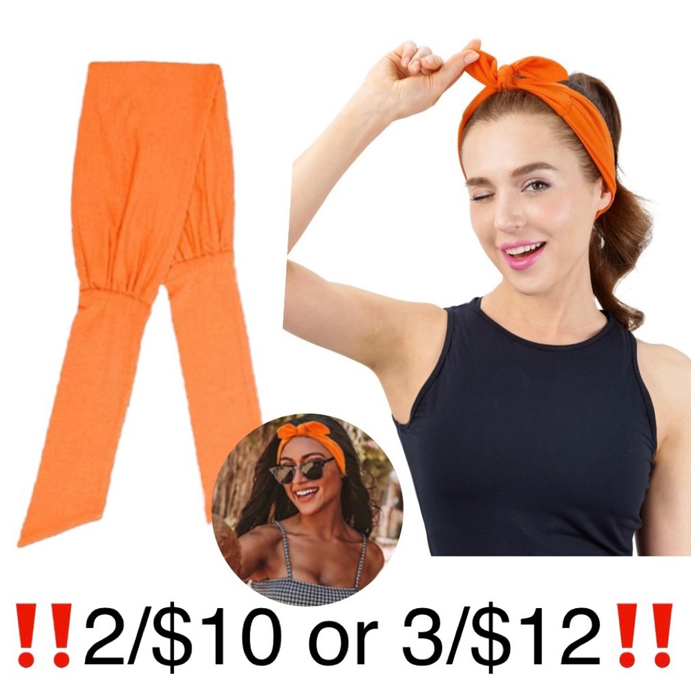 Orange Tie-On Headband ~ Front Tie Back Tie Multi-Way Wear Top Knot Tie Headband